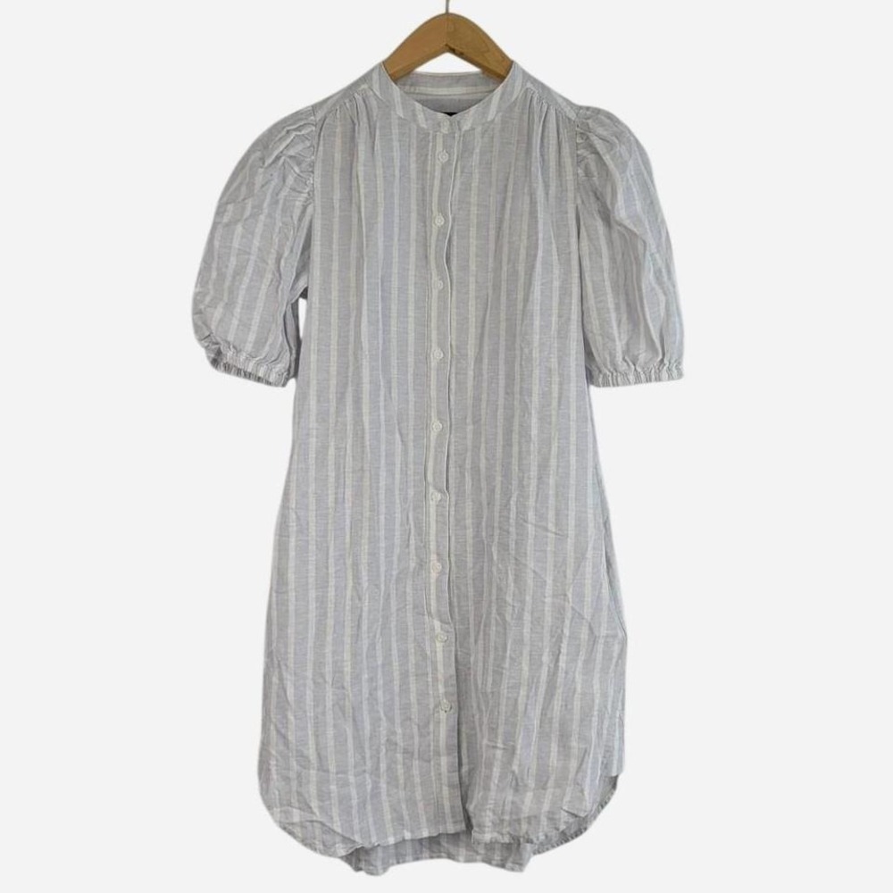 Gap Linen Cotton Striped Puff Sleeve Shirt Dress NWT XS